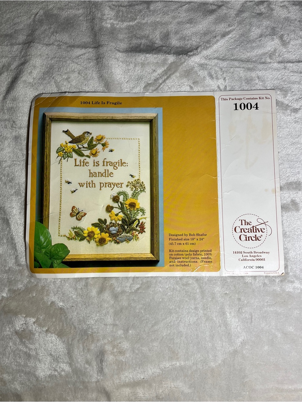 Embroidery Art Kit -  "Life Is Fragile" with Floral Motif - Yellow Accent